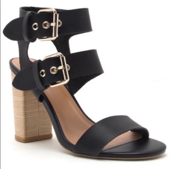 LAST 5.5 Qupid buckle Black Ankle strap stack HEEL - Picture 2 of 2